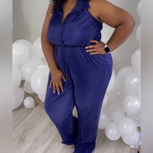 Plus Size Jessie Plisse Jumpsuit - Navy